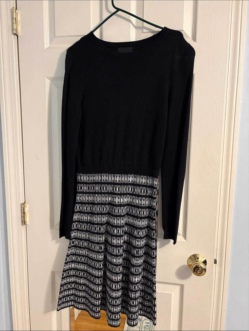 Cynthia Rowley Black Knit Top with Black & White Patterned Skirt